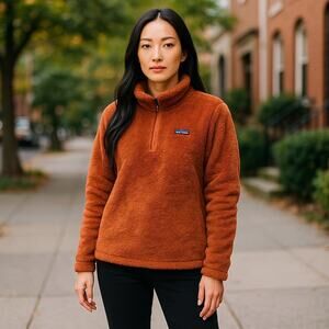 Patagonia Women’s Los Gatos 1/4 Zip Fleece Pullover Brown Tan Cozy Jacket L